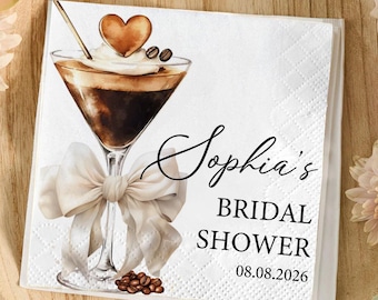 Custom Espresso Martini Bridal Shower Cocktail Napkins, Personalized Bachelorette Party Decor, Watercolor Coppy Birthday Gift