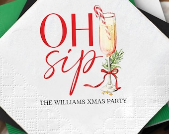 Oh Sip Personalized Holiday Napkins, Christmas Party Napkins, Funny Hangover Napkins, Personalized Cocktail Napkins, Merry Christmas Napkins