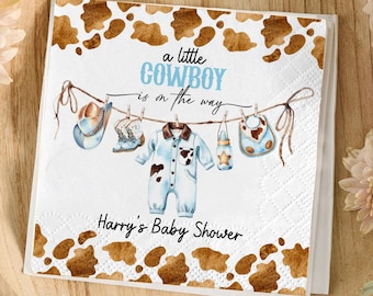 Western Cowboy Baby Shower Napkins, Little Cowboy Party Decor, Wild West Boy Shower Supplies, Rustic Rodeo Theme Disposable Napkins