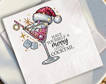 Have Yourself A Merry Little Cocktail Napkins, Funny Martini Cocktail Napkins, Holiday Party Decor, Xmas Drink Napkins, Xmas Bar Napkins