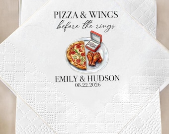 Pizza & Wings Before the Rings Napkins, Funny Wedding Napkins, Bachelorette Party Decor, Bridal Shower Napkins, Custom Napkins