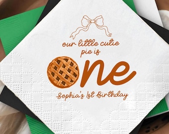 Our Little Cutie Pie Birthday Napkins, Personalized First Birthday Party, Custom Baby Name Napkins, Sweet As Pie Theme, Pumpkin Fall Party