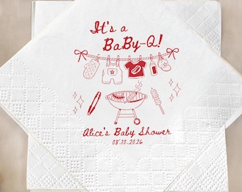 Personalized Baby-Q Shower Napkins, Custom BBQ Baby Shower Decor, It's A Baby-Q Party Favor, Backyard Cookout Baby Sprinkle
