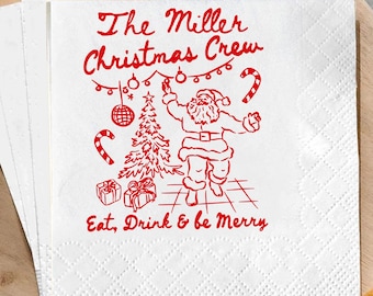 Custom Family Christmas Napkins, Christmas Crew Paper Cocktail Napkins, Holiday Party Table Decor, Family Xmas Party