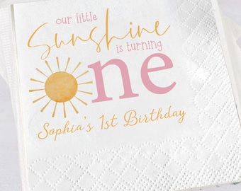 Our Little Sunshine Birthday Napkins, First Birthday Napkins, Personalized 1st Birthday Napkins, Custom Name Party Napkins