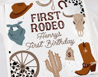 First Rodeo Birthday Napkins Boy, Western Cowboy 1st Birthday Party Decor, Wild West First Birthday Supplies, Rodeo Theme Tableware