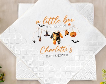 A Little Boo Is Almost Due Baby Shower Napkins, Personalized Halloween Baby Shower Napkins, Custom Name Spooky Fall Party Decor
