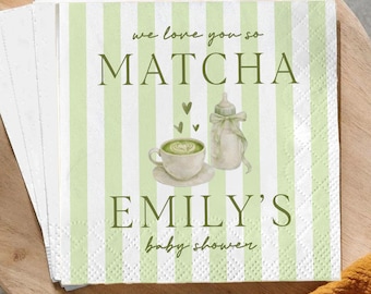 Personalized Matcha Baby Shower Napkins, We Love You So Matcha Theme Party Decor, Custom Green Tea Baby Shower Napkins