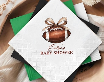 Personalized Baby Shower Napkins, Custom Football Party Supplies, Sports Theme Baby Shower Decor, Newborn Celebration, Baby Boy Girl Shower