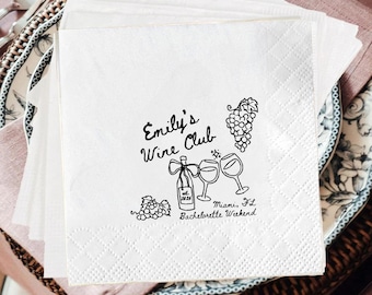 Personalized Wine Club Bachelorette Napkins, Custom Napa Valley Party Decor, Winery Bachelorette Napkins, Wine Lover Bach Weekend Favors