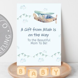 Un cadeau d'Allah est en route - Carte de fête prénatale musulmane | Carte islamique future maman 5 x 7 po | Faire-part de grossesse imprimable, téléchargement numérique