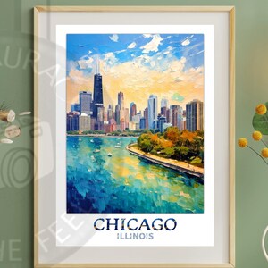 Chicago Skyline Wall Art Printable | Chicago Cityscape Poster | Colorful City View Digital Print | Chicago Lakefront Urban Art Decor