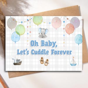 Oh bébé, câlins pour toujours, art mural, carte de chambre de bébé mignon garçon, affiche de bébé vichy, cadeau de baby shower pastel imprimable, carte 7 x 5 JPEG PNG