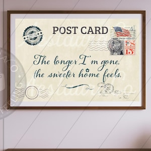 The Longer I'm Gone, The Sweeter Home Feels, Vintage Postkarte Wandkunst, trendiger horizontaler Druck, ästhetisches Retro Poster, niedliche heimelige Wandkunst