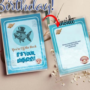 Carte d'anniversaire décrochée | Jeu de mots drôle de poisson | Carte numérique imprimable 5 x 7 avec message à l'intérieur | Téléchargement instantané pour lui | Pêche