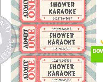 Shower Karaoke Ticket Print Pink Retro Bathroom Wall Art Cream Vintage Funny Shower Singing Decor Aesthetic Trendy Home Digital Download
