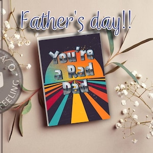 You're a Rad Dad Karte, Retro Disco Vatertagskarte zum Ausdrucken, Funky 70er Jahre Vintage Regenbogen digitale Karte für coolen Dad, Sofort Download