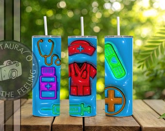 3d Nurse Tumbler, Nurse Tumbler Wrap 20 oz Skinny Tumbler Nursing Sublimation Design,Instant Digital Only, Nurse Life RN Tumbler PNG,Instant