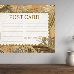 Druckbare Vintage Postkarte Wandkunst | Goldenes botanisches Dekor | Leere Nachricht Postkartenstil | Beige & Gold digitaler Download | Rahmenfähige Art