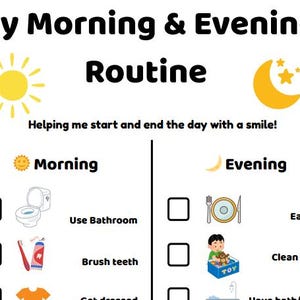 Kids Morning & Evening Routine Chart Printable | Daily Checklist for Children | Visual Routine | PDF | Instant Download