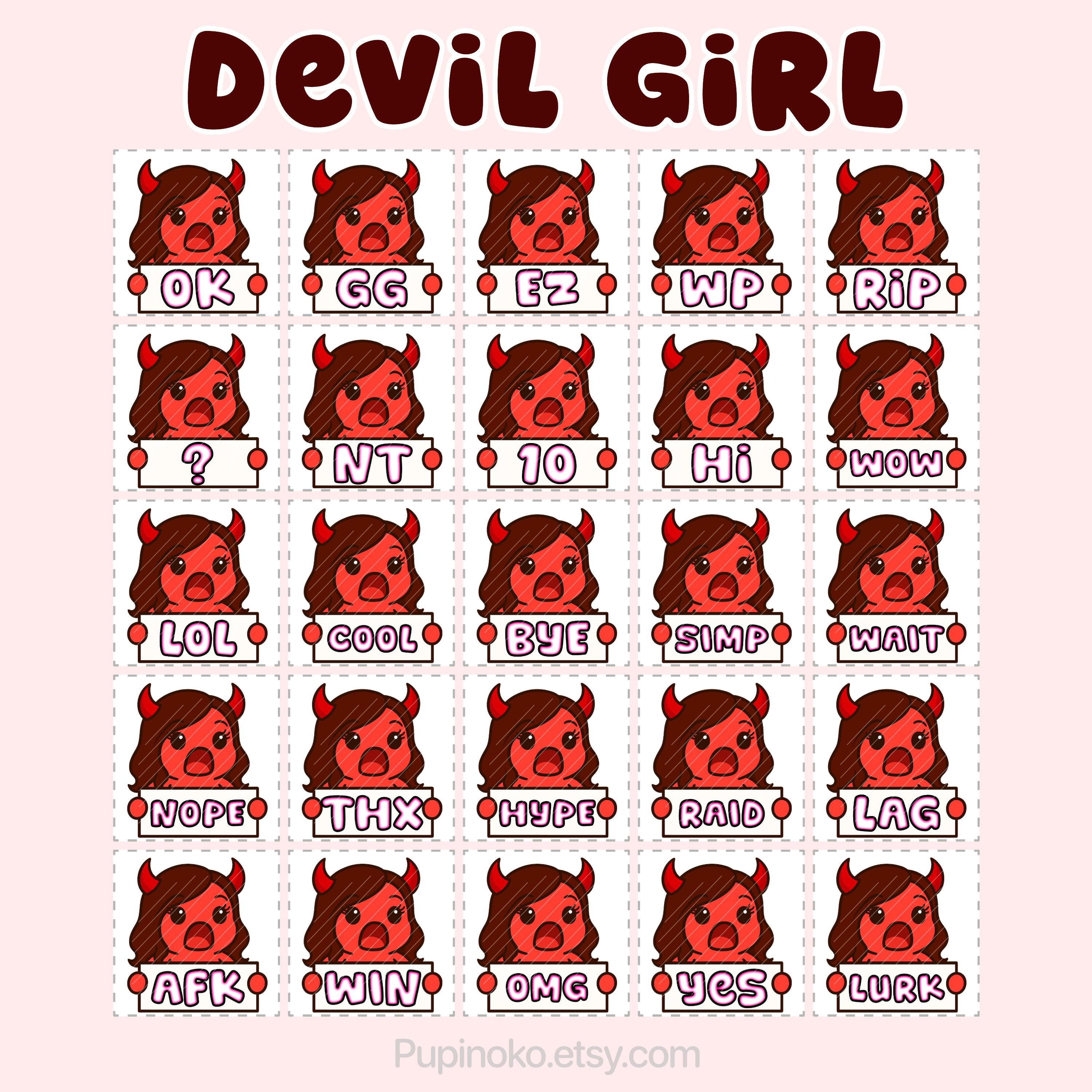 Demon Emote Set Twitch Emotes: Cute Devil Girl Emote Pack, Cute Evil Girl Demon Emojis ...