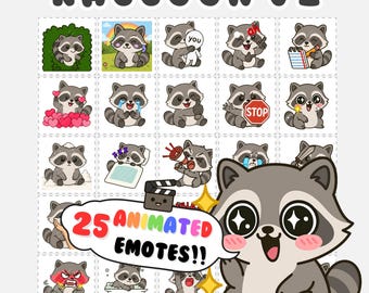 Animated Twitch emotes: Raccoon emote bundle, Mega bundle Pack, Discord Stickers, Stream assets (GIF)