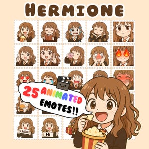 Animated Hermione Twitch Emotes: Chibi Girl Stream Alerts (Digital Download Bundle Pack)