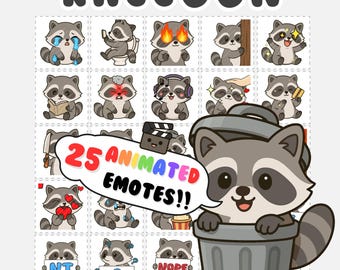Animated Twitch emotes: cute Raccoon emotes, Discord emotes, Raccoon emote bundle, Stream Emotes, Emoji Pack, cute emotes (GIF)