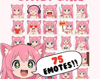 Emoticonos de Twitch: Megapack de chica con pelo rosa, paquete de emoticonos de Discord, recursos para stream (PNG)