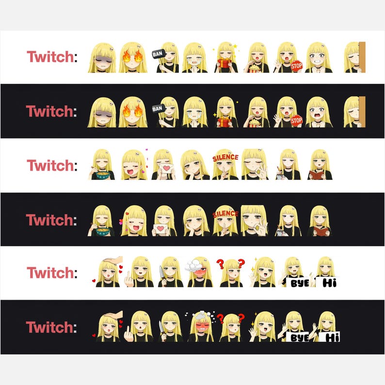 Animierte Twitch Emotes: Goth Mädchen Emote Bundle, Vtuber Stream ...
