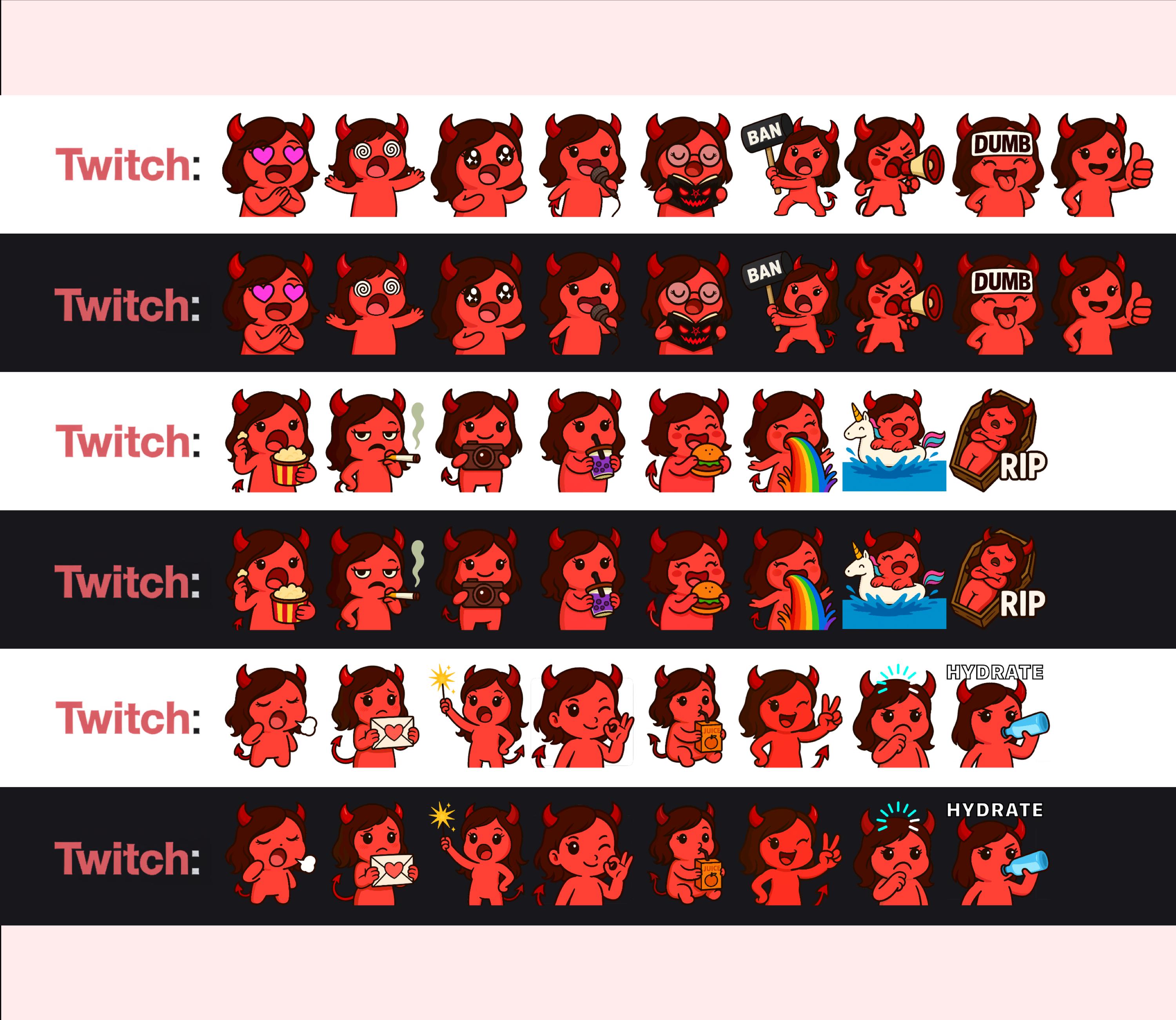 Demon Emote Set Twitch Emotes: Cute Devil Girl Emote Pack, Cute Evil Girl Demon Emojis ...
