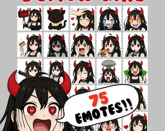 Twitch Emotes, Dämone Mädchen Emote Pack, Discord Emotes, Schwarzhaar Evil Succubus Girl, emote Teufel (PNG)