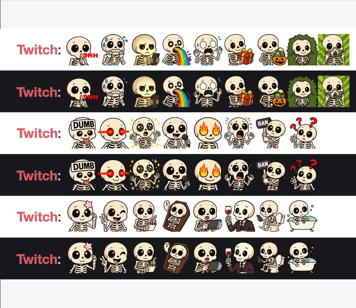 75 Chibi Skeleton Twitch Emotes: Halloween Stream Pack (PNG) - Etsy