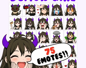 Twitch Emotes, Dämon lila Mädchen Emote Pack, Discord Emotes, Dunkelbraunes Haar Evil Succubus Girl, emote Teufel (PNG)
