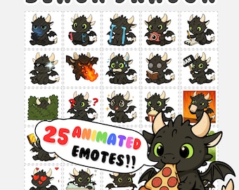 Emotes animados de Twitch: paquete de emoticonos del Dragón Negro, reacciones en directo (GIF)