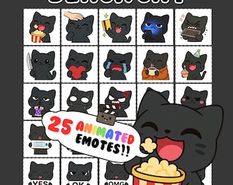 Animated Black Cat Twitch Emotes, emote bundle pack, chibi emotes, Discord (GIF)
