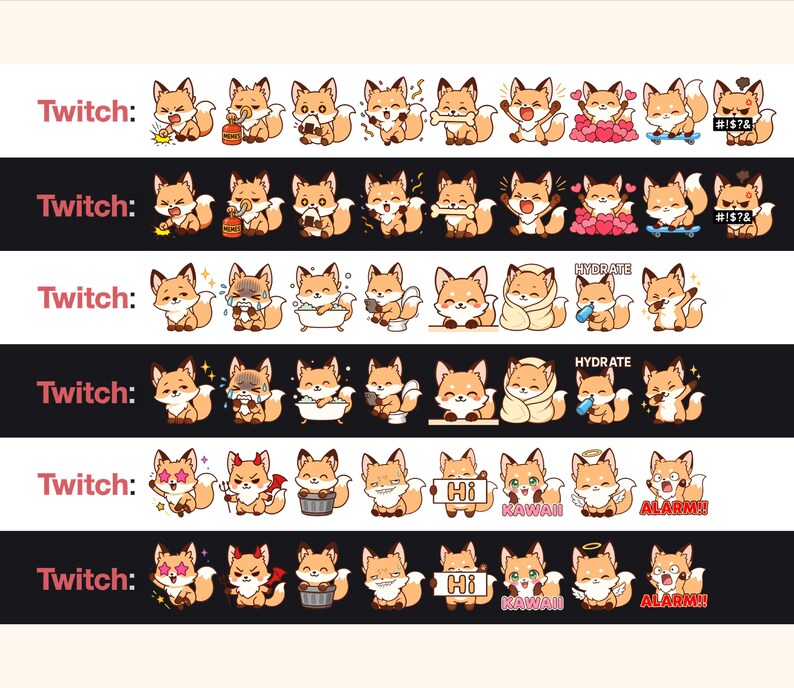Fox Twitch Emotes: Adorable Emote Bundle, Mega Bundle Pack, Discord ...