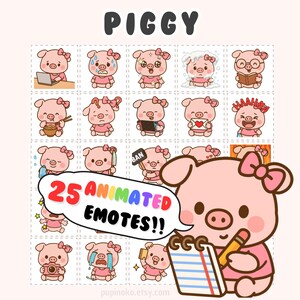 Animated Twitch emotes: 25 cute pig emotes, Discord emotes, piggy emote bundle, Stream Emotes, Emoji Pack, cute emotes (GIF)
