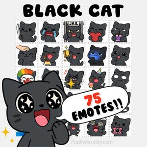 Emotes Twitch Black Cat : émoticônes Chibi Kawaii, lot d'émoticônes (PNG)