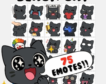 Black Cat Twitch Emotes: Chibi Kawaii emotes, emote bundle pack (PNG)