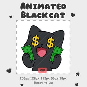 Animated Black Cat Twitch Emote: Raining Dollars (Digital Download