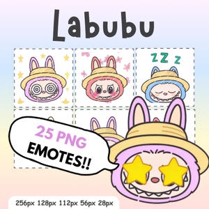 Labubu emotes pack | 25 cute emotes in 4 colours, Twitch Emotes, Discord emotes, cute emotes, monster emotes, png emotes pack