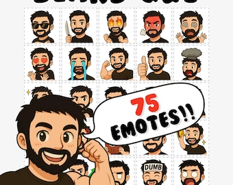 Beard Guy Twitch Emotes: Black Hair man emotes, Discord emote pack, Streamer Assets (PNG)