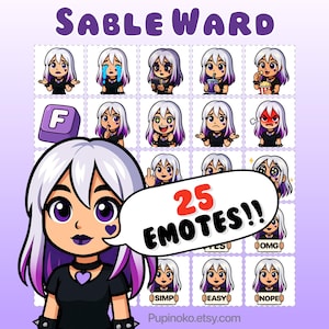 Sable Ward Emotes, Twitch emote pack, Discord emotes, chibi girl emotes, emote bundle, Dead by Daylight emotes (PNG)
