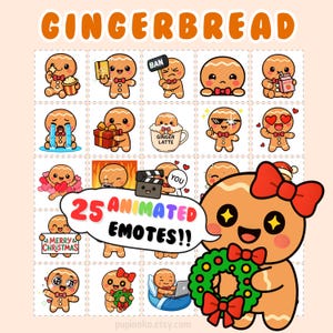 Animierte Twitch Emotes: GingerBread Emote Pack, Weihnachts-Emojis, Discord Stickers Bundle, Stream-Assets (GIF)