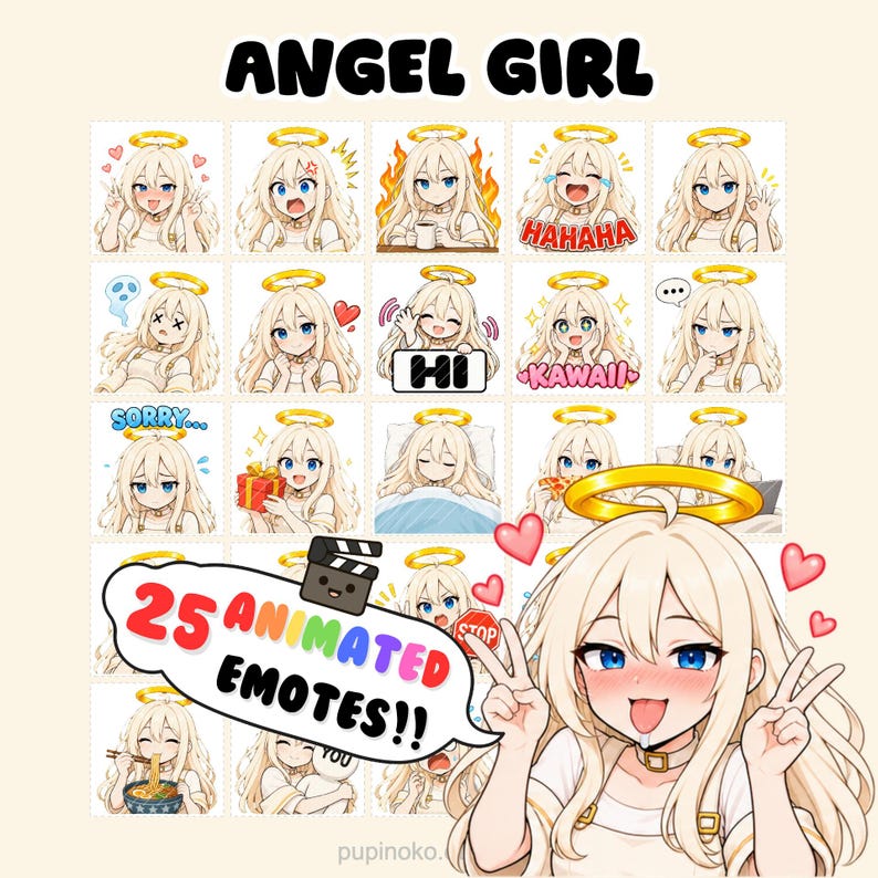 Animated Twitch Emotes: Angel Girl Emotes, Discord Emotes, White Hair ...
