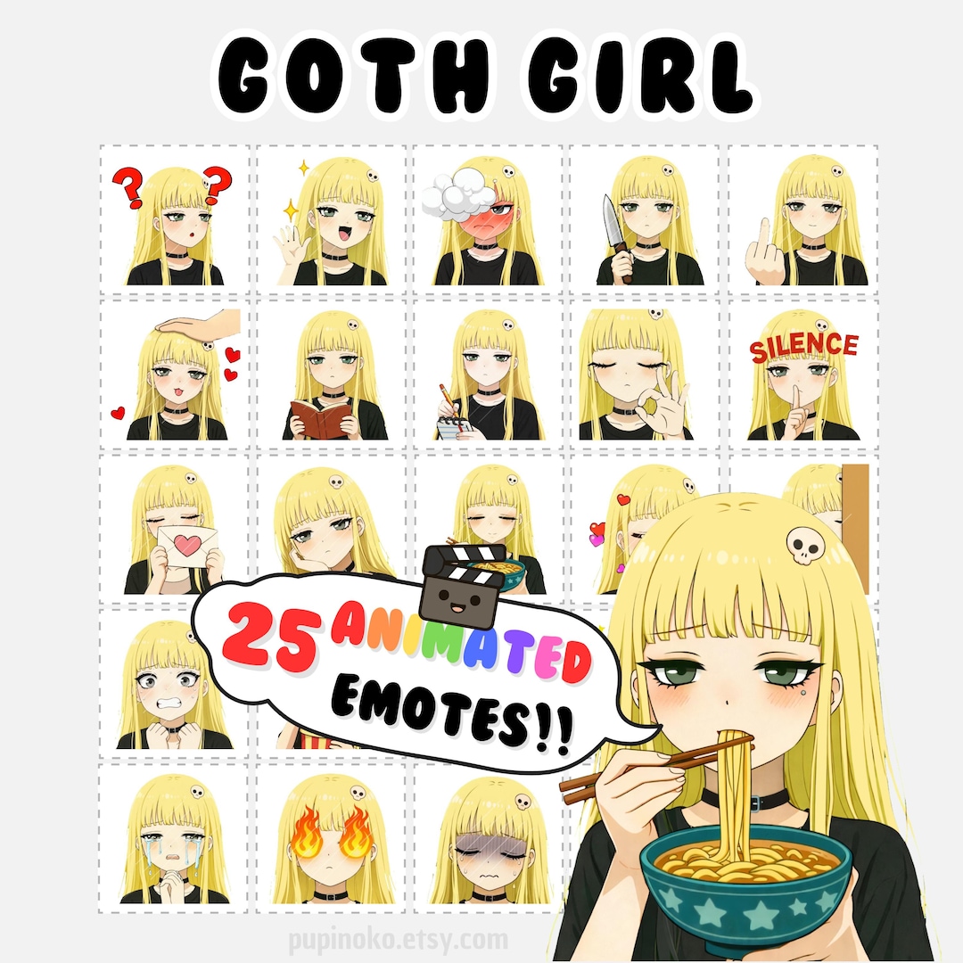 Animierte Twitch Emotes: Goth Mädchen Emote Bundle, Vtuber Stream ...