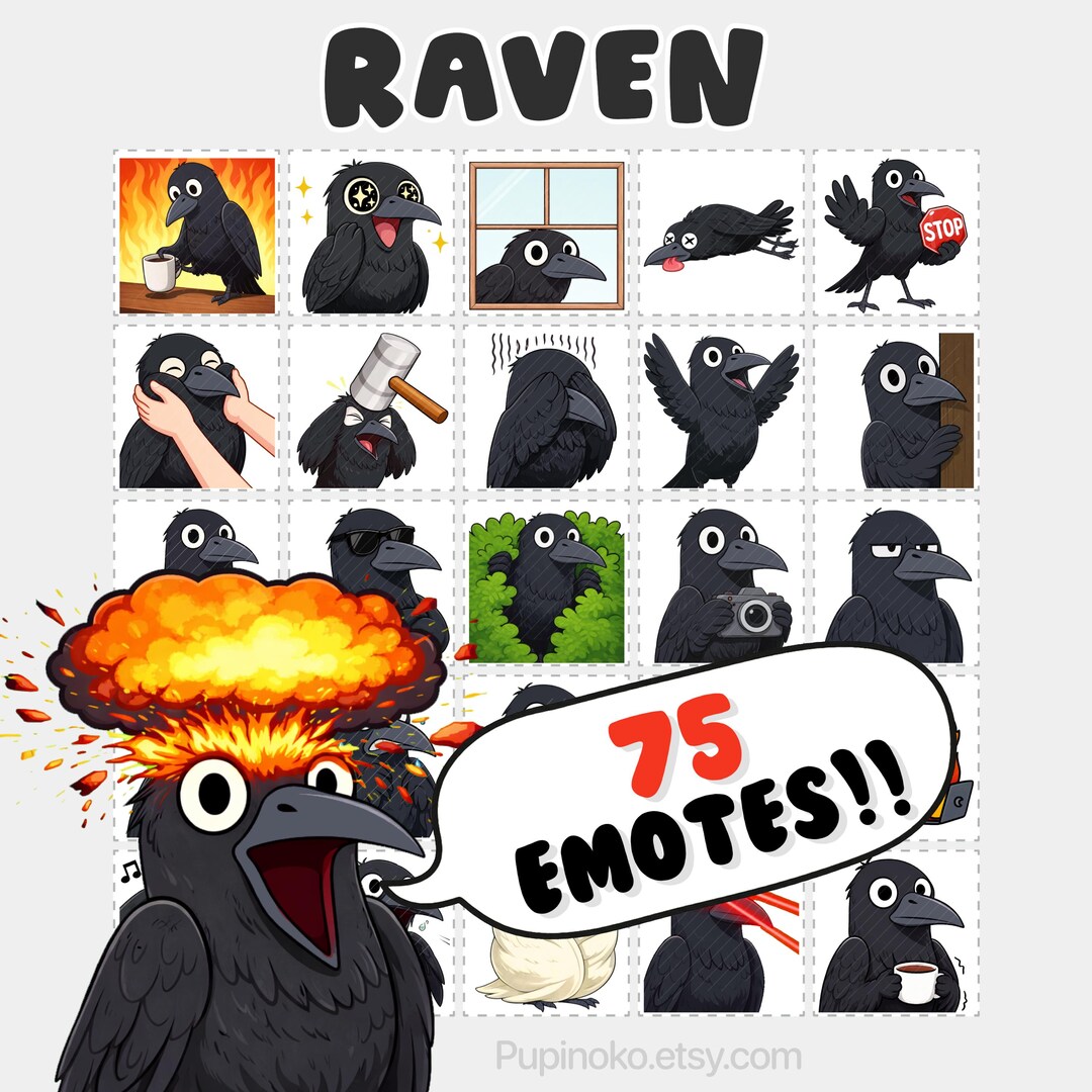 Raven Twitch Emotes: Cute Crow Emotes, Raven Emotes Mega Pack, Kawaii ...