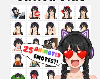 Animated Twitch Emotes: Gamer Girl Emote bundle, Discord Stickers, vtuber assets, stream emotes (GIF)