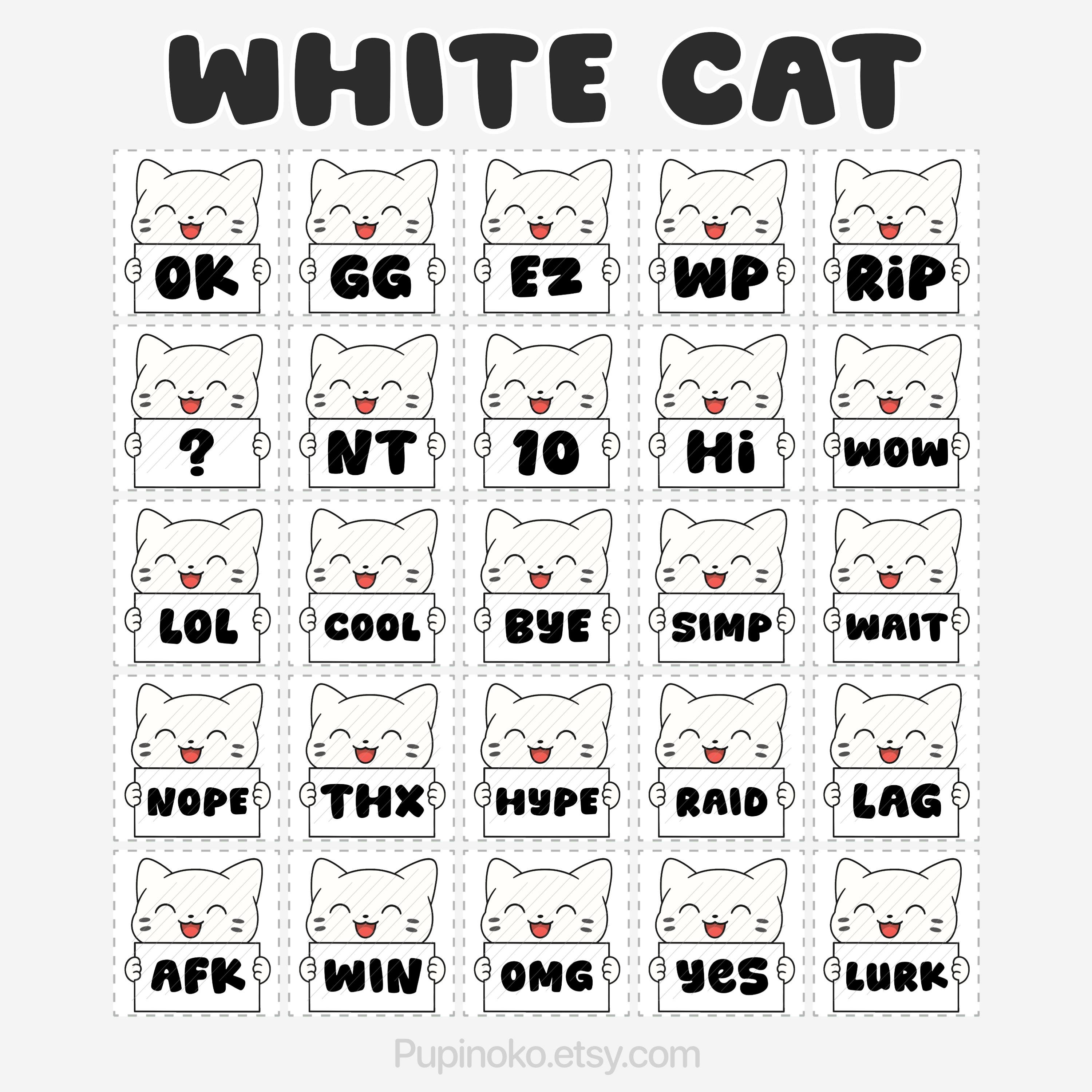 White Cat Twitch Emotes: Chibi Kawaii Emotes, Emote Bundle Pack (PNG ...